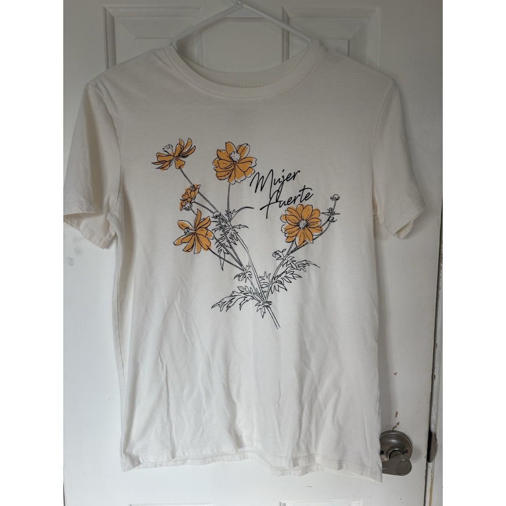 Zoe + Liv White Crew Neck Short Sleeve Floral Graphic Cotton Blend T-Shirt S